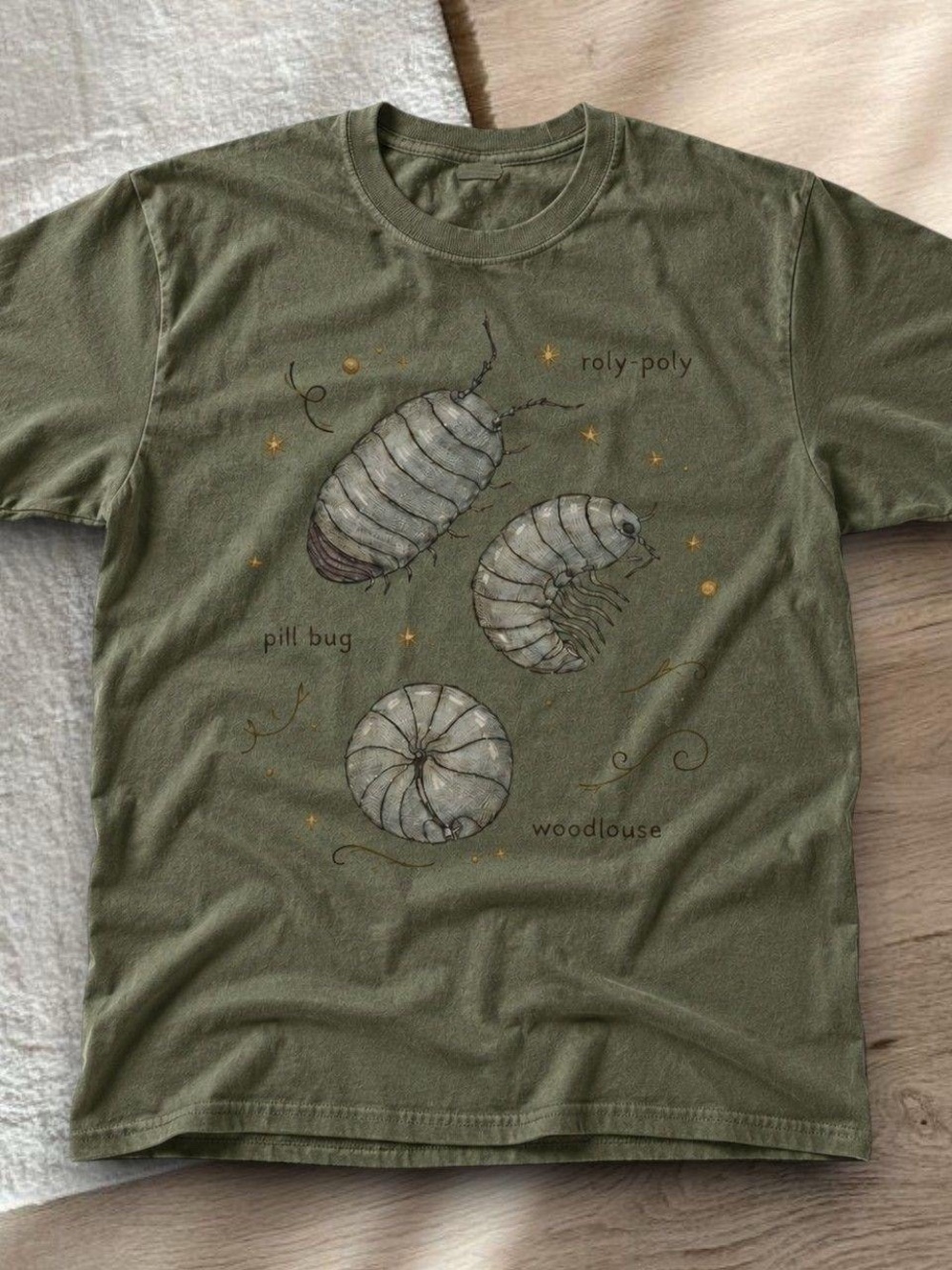 Gildan Olive Green Insect Illustration Tee